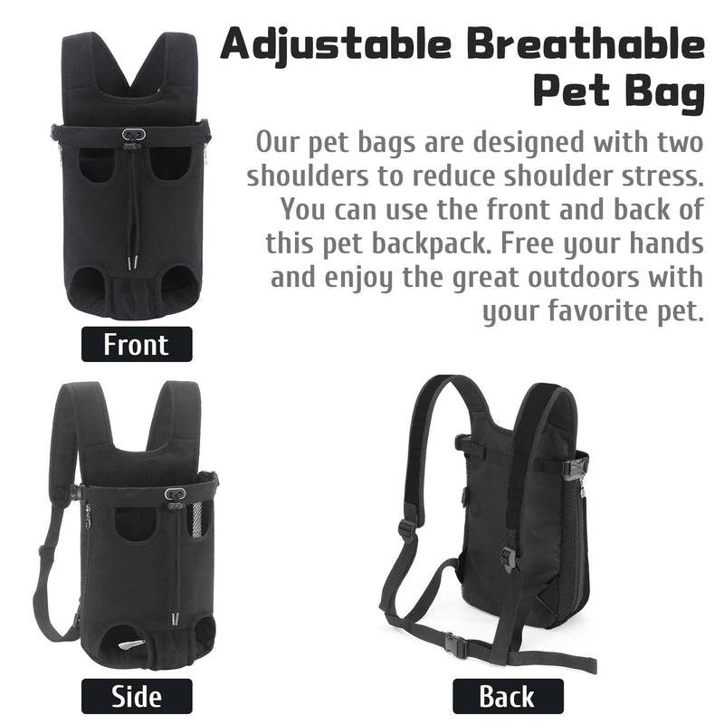 Dog Carrier Backpack, Legs Out Easy-Fit Dog Front Carrier Adjustable Breathable Pet Bag Double Shoulder Backpacks for Travel Hiking Walking Cycling Outdoor Use Black-Large Large - PawsPlanet Australia