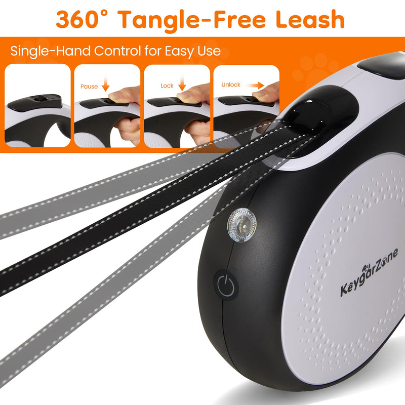 Retractable Dog Leash for Large Dogs with LED Light, 16.4ft Long Pet Leash up to 110lb Pull, 360° Tangle-Free One-Button Control for Small & Large Dogs & Cats, with Charging Cable, White - PawsPlanet Australia