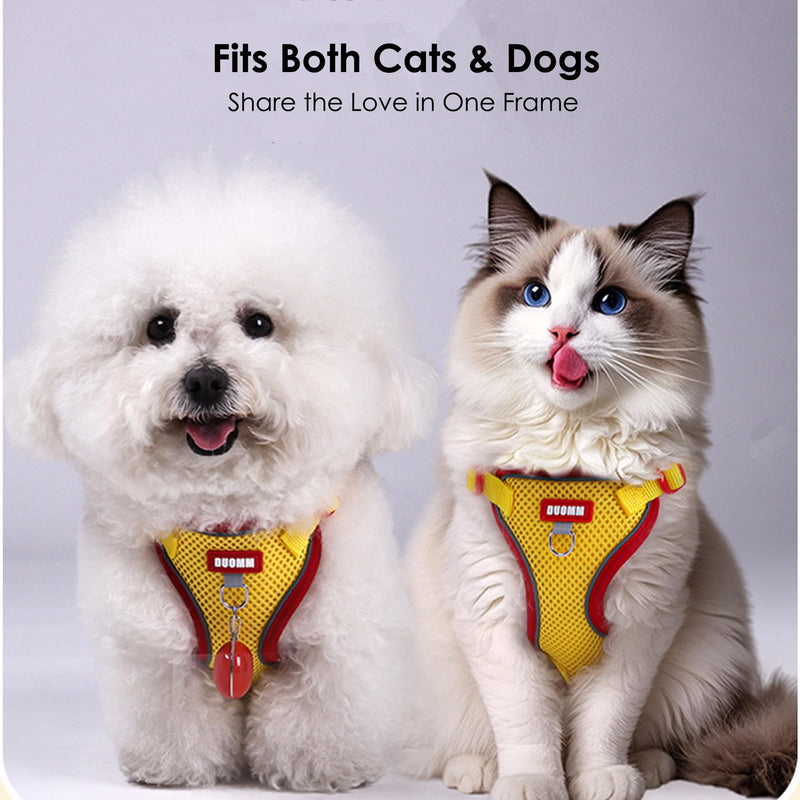 Cat Harness and Leash Set for Walking – Escape-Proof Reflective Vest for Cats and Small Dogs, Adjustable Soft Air Mesh with Pressure-Reducing Design, 4.92ft (Red & Yellow, M) Red & Yellow - PawsPlanet Australia