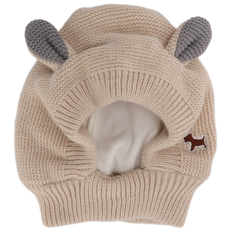 Tiiyee Quiet Ears for Dogs, Pet Ear Covers Hoodies Earmuffs Snood Noise Protection for 33-55lb Medium to Large Pets Knitted Fabric Hat Warm Winter Scarf Head Wrap Anti Anxiety Barking Headwear(Beige)