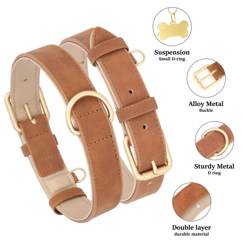 Didog Soft Padded PU Leather Dog Collar, Adjustable Dog Collars for Medium Dogs with Durable Metal Buckle and D Ring,Brown,L L: Fit Neck 13-17"(22-44lbs) Brown - PawsPlanet Australia
