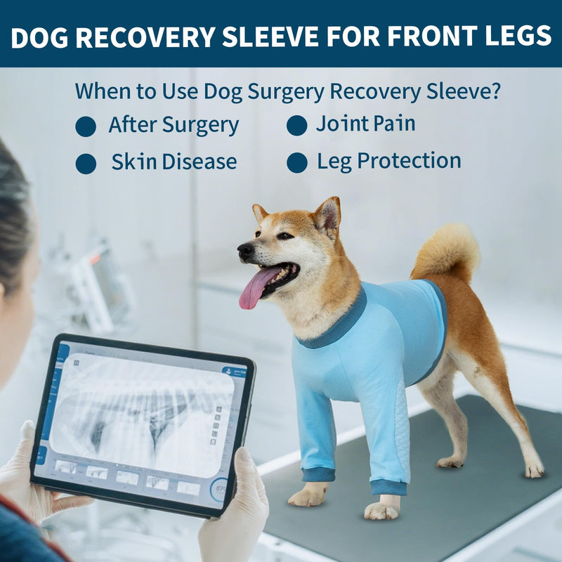 Dog Recovery Sleeve with Elbow Protector, Recovery Suit for Dog Front Legs, Pet Long Sleeve Suit to Stop Licking, Soft Breathable Cone Collar Alternative for Male Female, Blue, M