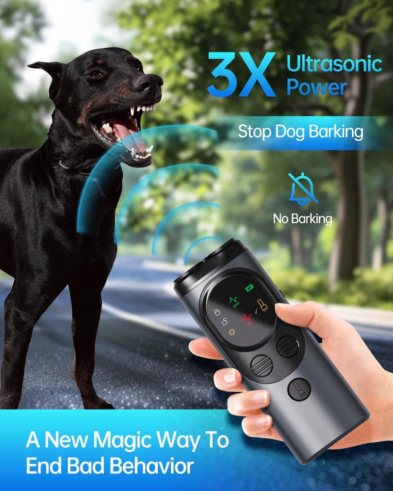 2025 Dog Bark Deterrent Devices with HD Display – No Shock Dog Training Tool with 3 Emitters, 50FT Range, Flashlight, Rechargeable Anti-Bark Deterrent for All Dog Sizes