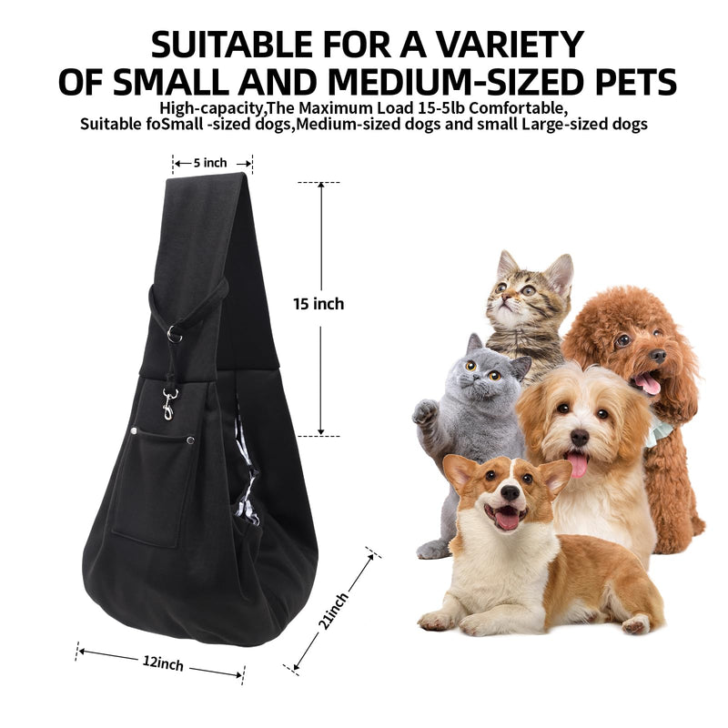 Dog Carrier Sling - Reversible Puppy Carrier Purse with Storage Pocket, Hand-Free Dog Sling Carrier for Carry Small Dogs and Cats，Travel Safety Harness, Dog and cat Harness (Black) - PawsPlanet Australia