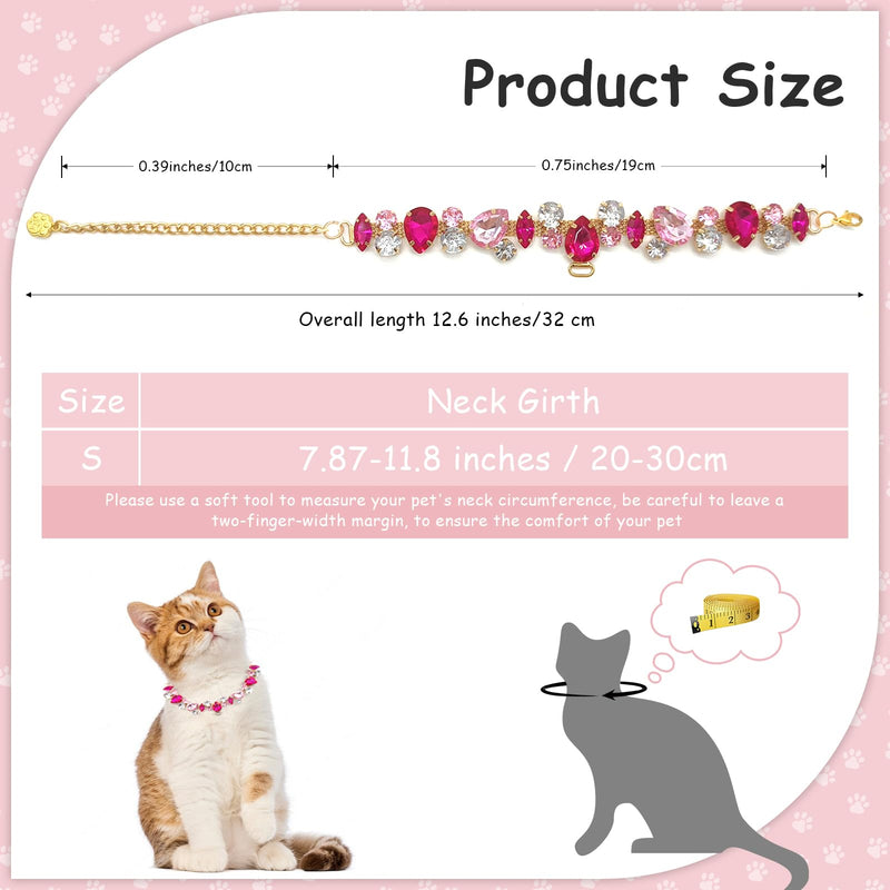 Dog and Cat Gold Necklace, Adjustable Rhinestone Crystal Pet Necklace Collar, Puppy Kitten Jewelry Accessories with Cute Pet Paw, Cat Dog Chain Collar for Small Medium Pets (Pink, S) - PawsPlanet Australia