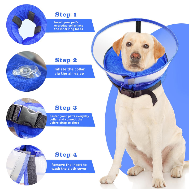 Dog Cone Collar, Inflatable Dog Cone After Surgery for Small Medium Large Dogs, Soft Dog Cone of Alternative with Enhanced Anti-Licking Guard Shield for Pets (Blue, S (Neck: 5"-8")) Blue S (Neck: 5"-8") - PawsPlanet Australia