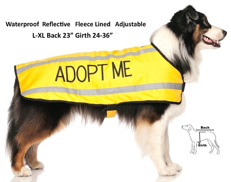 Dexil Limited Adopt ME Yellow Warm Dog Coats S-M M-L L-XL Waterproof Reflective Fleece Lined Donate to Your Local Charity (L-XL Back 23"