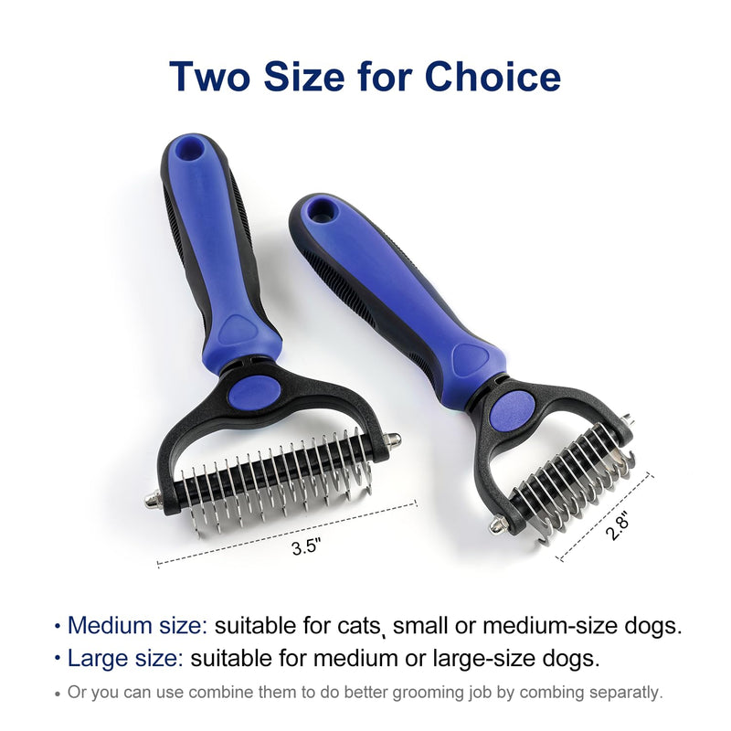 WePet Grooming Rake for Dogs & Cats, Double-Sided Deshedding Brush, Extra-Wide Dematting Tool, Slicker Comb for Undercoat & Loose Hair Removal, Reduces Shedding by 95%, Blue, Large - PawsPlanet Australia