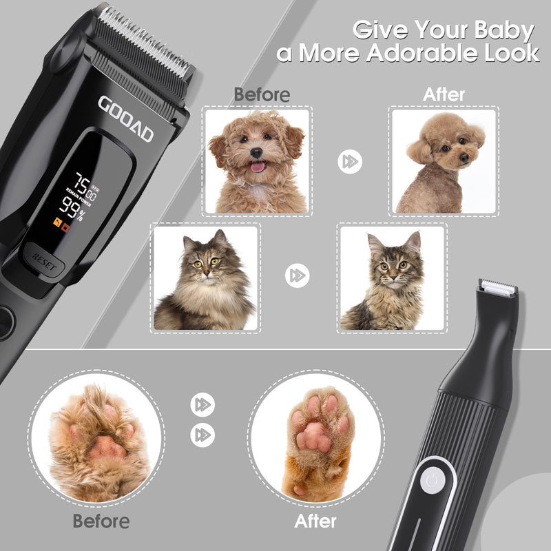 Dog Clippers for Grooming Heavy Thick Hair & Coats, 7500rpm Low Noise Cordless Pet Shaver, Dog Grooming Kit with Paw Trimmer Nail Grinder for Small Large Dogs Black&white - PawsPlanet Australia