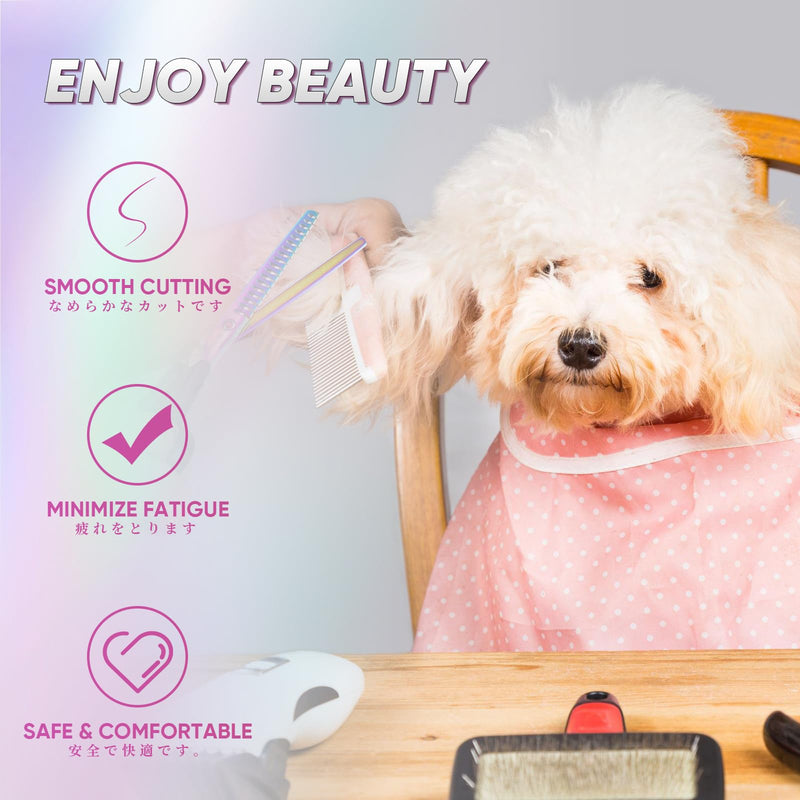 7" Dog Grooming Scissors Kit Multicolour, Premium Japanese 440C Stainless Steel Straight Scissors, Thinning Shears, Curved Scissor, Chunker Shears with Steel Comb for Precise Styling Grooming set - PawsPlanet Australia