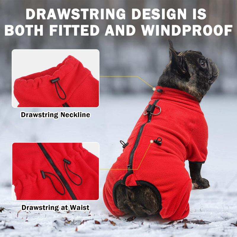 SCENEREAL Fleece Dog Winter Coat with Harness Built in, Soft Pullover Pajamas Warm Dog Sweater, Cold Weather Pet Jacket Jumpsuit Apparel Outfit for Small Medium Large Dogs Walking Hiking Sleep, Red S Small(Back Length 12.5")