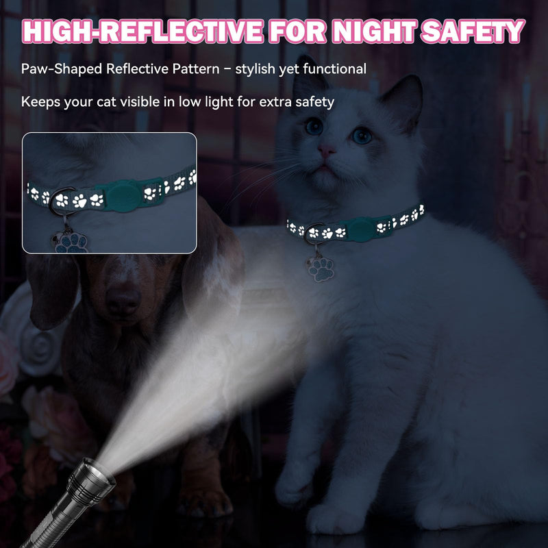 4PCS Breakaway Cat Collars,Reflective Cat Collar with Bells,Kitten Collars for Boy&Girl Cats Breakaway Collar for Cats with Paw Pendant 6-9 Inch(Purple+Hotpink+Red+Teal) Purple+Hotpink+Red+Teal - PawsPlanet Australia