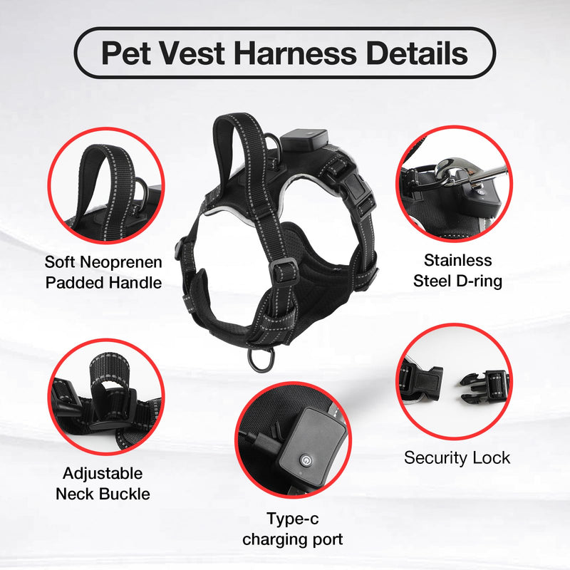 MASBRILL Light Up Dog Vest Harness, LED Dog Harness with Rechargeable Battery, Adjustable & Reflective with Handle & 2 Lead Clips, Soft Padded for Small, Medium, Large Dogs (Red L) Black-Red