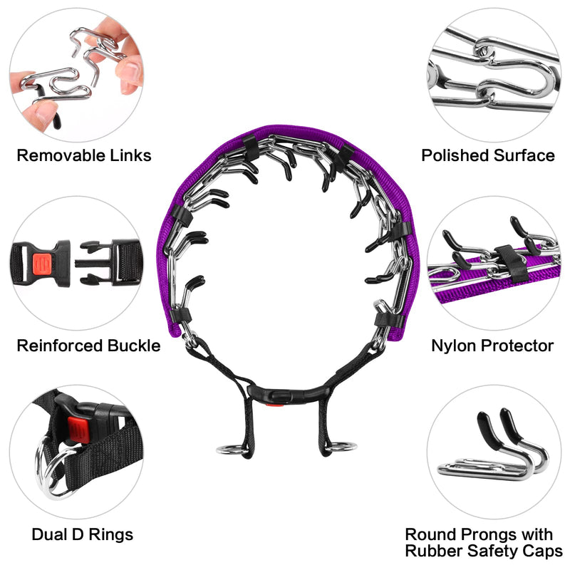 Prong Training Collar with Comfort Tips and Quick Release - Dog Choke Pinch Collar with Nylon Cover - Classic Collar and Leash for Small to Large Dogs Medium, 3mm, 14-18'' Neck Purple - PawsPlanet Australia