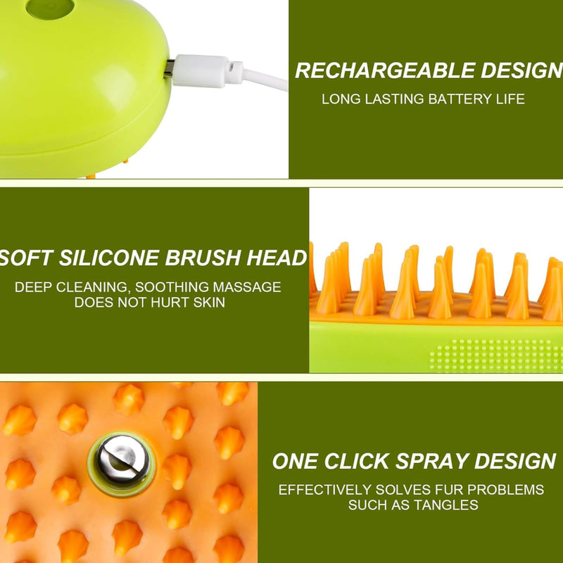 Cat Steam Brush 3 in 1, Silicone Massage Grooming & Pet Hair Remover, Spritz Defur Comb for Cats Dogs, Steamy Brush, Misting Pets Grooming Comb, Pet Hair Brushes Indoor Steamer by ALQMIA (Green) Green - PawsPlanet Australia