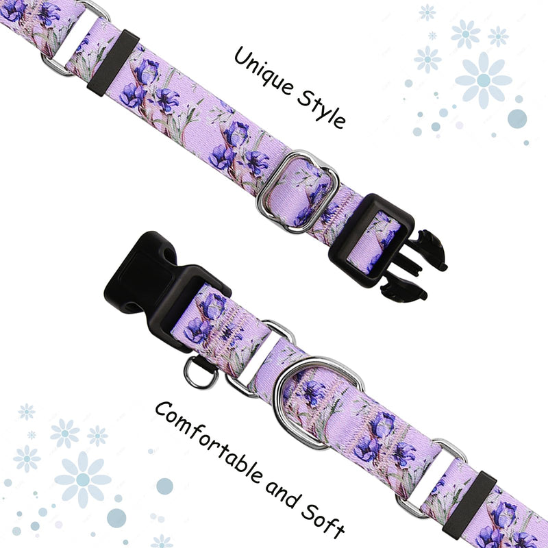 Martingale Collar for Dogs Floral Dog Collars for Small Medium Large Dogs with Buckle Adjustable Soft Nylon Dog Collar (Purple Lily, Small) Purple Lily - PawsPlanet Australia