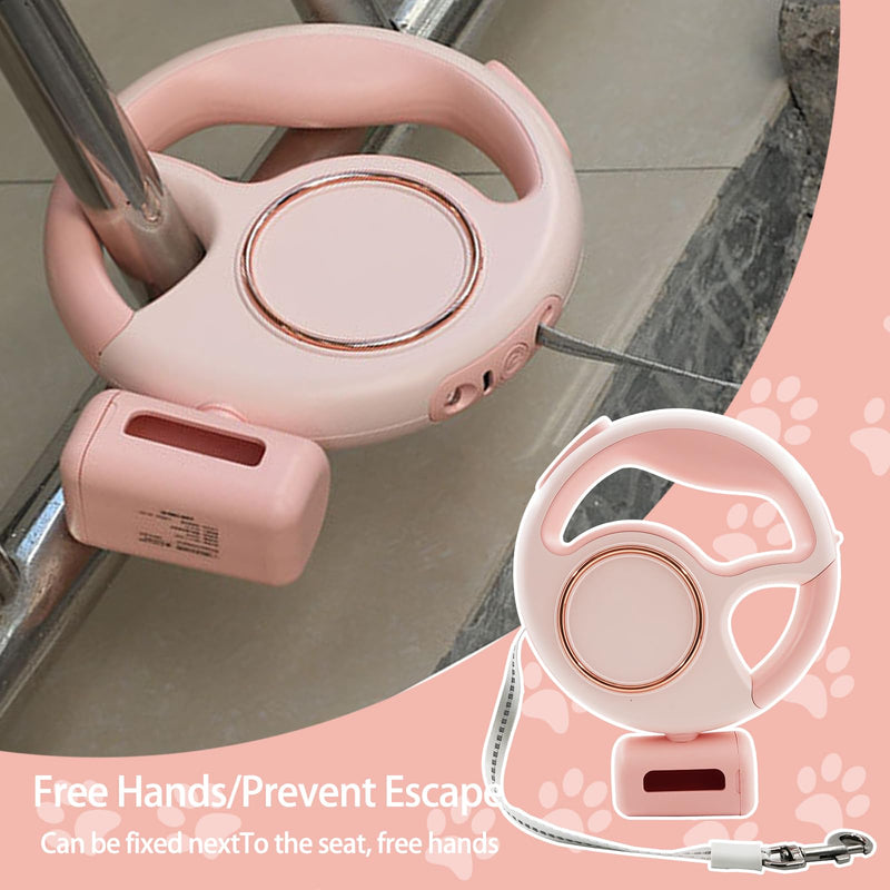 Retractable Dog Leash 4 in 1 with LED Light & Dispenser & Fixed Hanging, 10 ft Heavy Duty Dog Leash Retractable for Medium Large Dogs Up to 90lbs, 360°Tangle-Free, One Button Brake & Lock (Pink) pink - PawsPlanet Australia