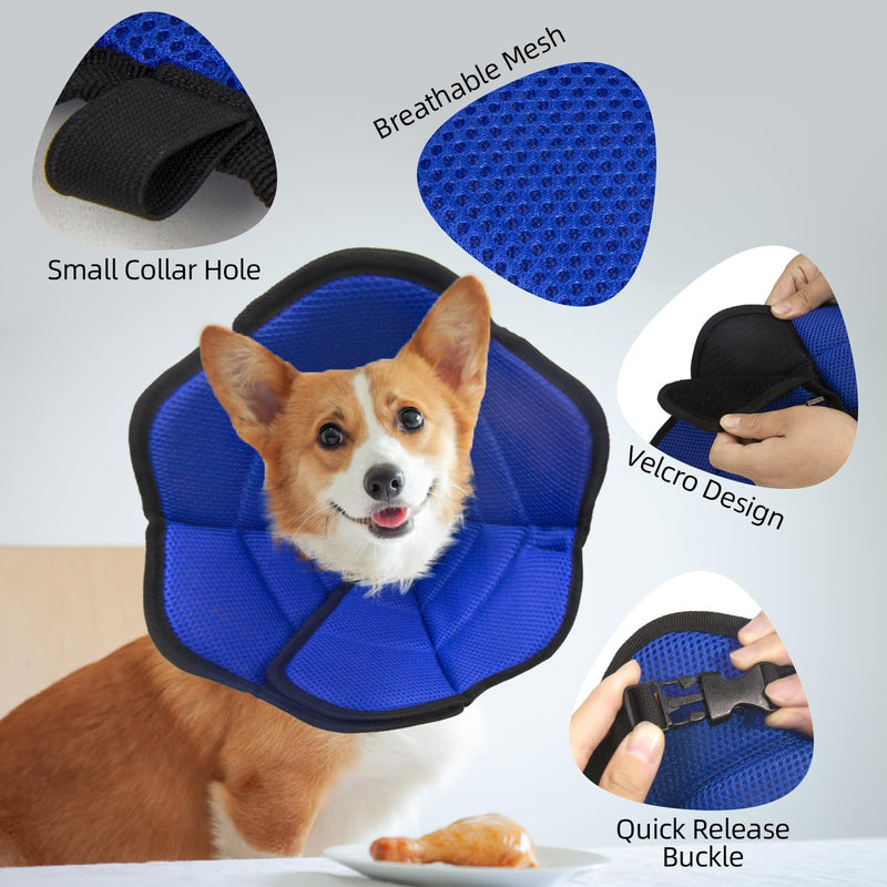 Dog Cone Collar, Adjustable Dog Cones After Surgery Soft Recovery Collars for Dogs, Elizabethan Pet Buster Collars for Dogs, Anti-Bite Dog Neck Collar After Surgery, Blue, S