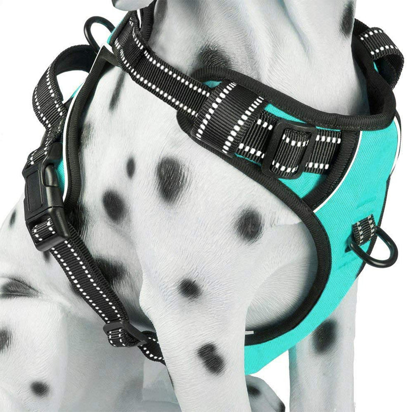 PoyPet No Pull Dog Harness, Reflective Comfortable Vest Harness with Front & Back 2 Leash Attachments and Easy Control Handle Adjustable Soft Padded Pet Vest for Small Medium Large Dogs (Mint Blue,M) Mint Blue