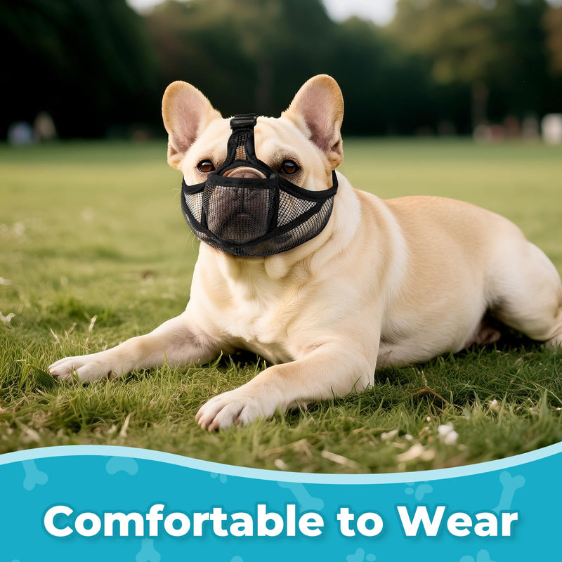 French Bulldog Muzzle with Breathable Open Eye Hole Design, Allows Tongue Extension - Soft Short Snout Dog Muzzle for French Bulldog, Pug, Shih Tzu to Prevent Biting Allow Drink & Feed(S,Black) S Black - PawsPlanet Australia