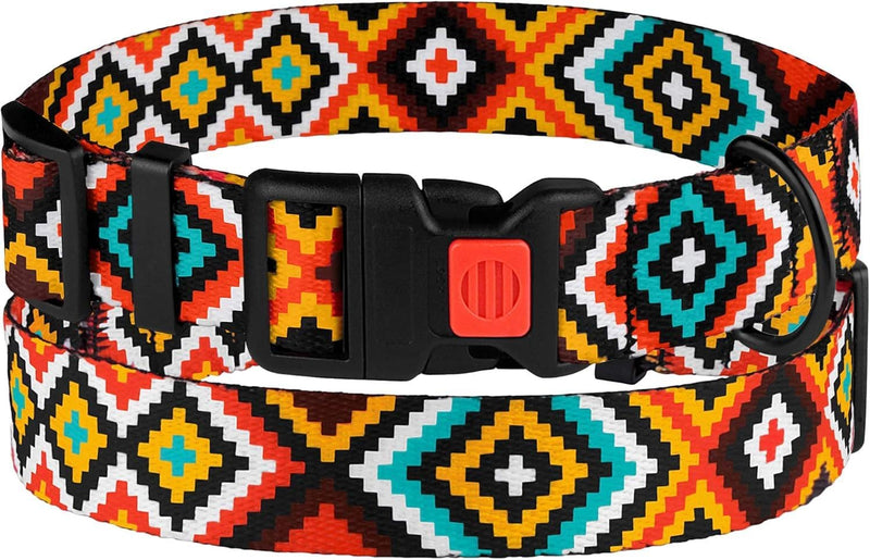 Nylon Dog Collar Aztec Geometric Pattern Aztec Sunset 14-18 inch Aztec Sunset 2 Neck Fit 14"-18" - PawsPlanet Australia