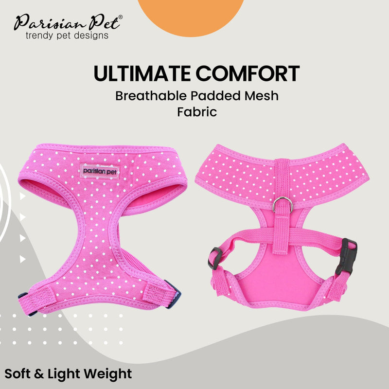 Parisian Pet Girl Dog Harness - Adjustable Dog Vest Harness - 100% Mesh Fabric No Pull Dog Harness Small-Sized Dog - Polka Dot Cooling Dog Harness for Walking, Running, and Hiking - Puppy Harness - S Pink Dots - PawsPlanet Australia