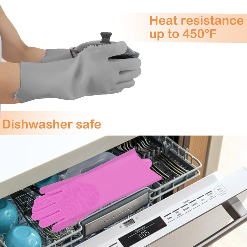 Pet Grooming Gloves, Dog Bathing Gloves with High-Density Teeth, Heat Resistant Silicone Cat Hair Remover with Enhanced Five Finger Design, Bathing and Massaging for Dogs and Cats (Pink) Pink