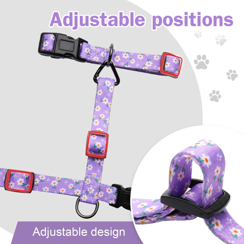 Hikiko Cat Harness and Leash Set Escape Proof Adjustable Walking Travel Cute Girl Kitten Harness for Small Medium Large Cats (Purple Floral, M) Purple Floral - PawsPlanet Australia