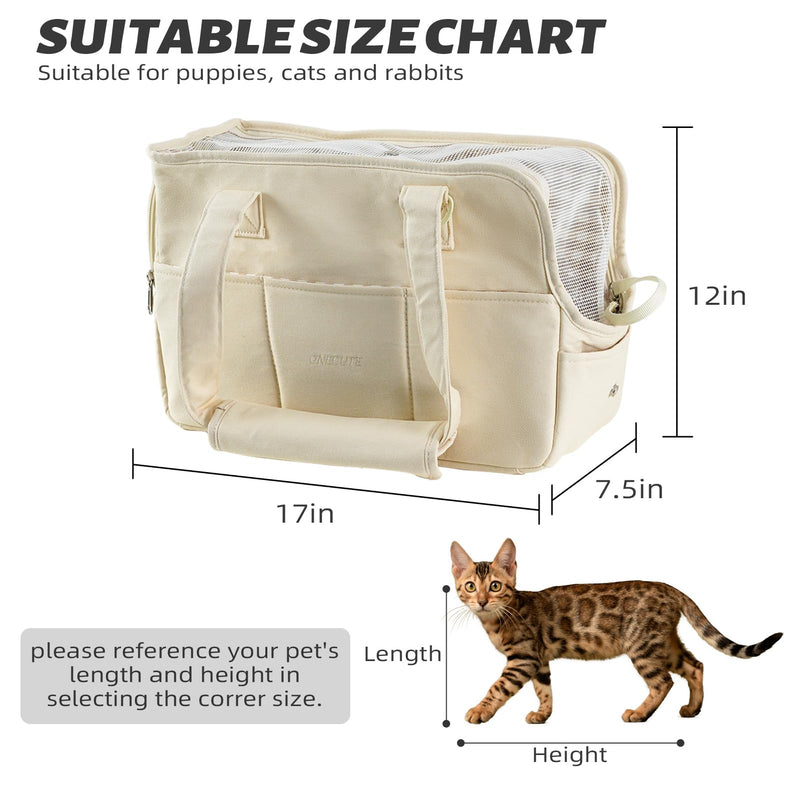 【M-Size Beige Suit】 ONECUTE Dog Carrier Set for Small Dog with a Soft mat and Shoulder Strap - PawsPlanet Australia