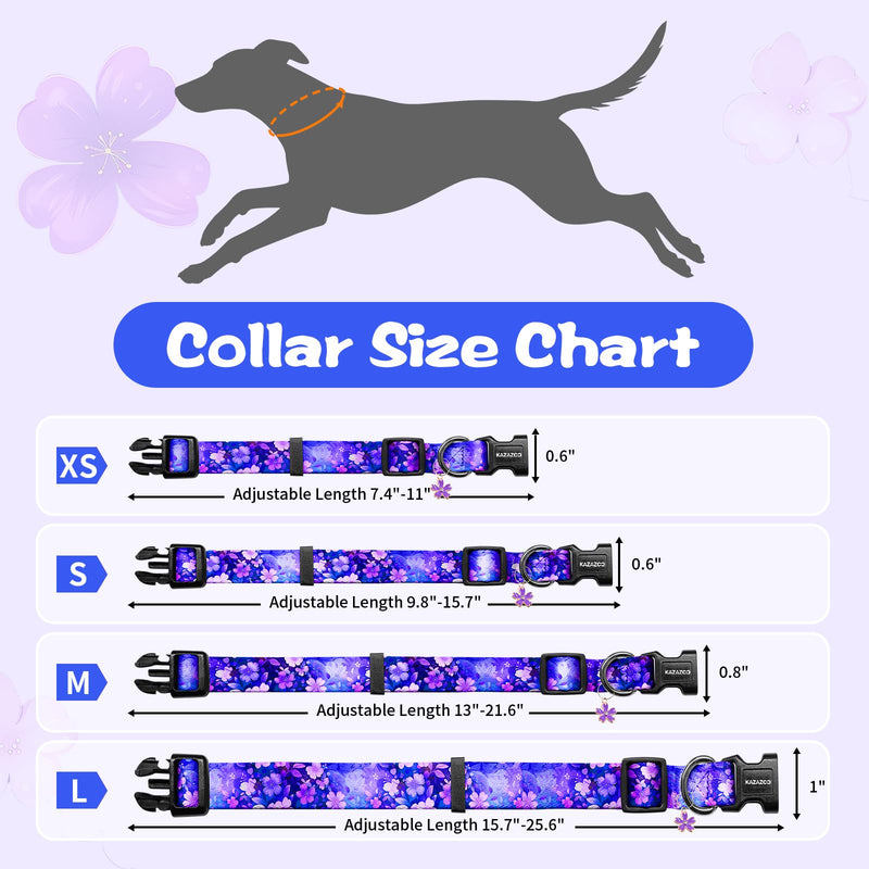 Kazazoo Dog Collar Cute and Soft Nylon Puppy Collar Girl, Adjustable Dog Collars for Small Medium Dogs, Purple Flowers-S S