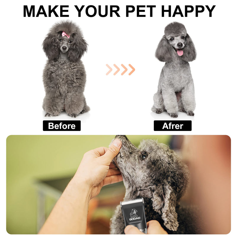 Dog Clippers for Grooming, Cordless,Low Noise, Electric Quiet,Rechargeable, Dog Trimmer Grooming Kit, Pet Hair Clippers for Thick Coats, Shaver Clippers for Small and Large Dogs Cats,Black Black - PawsPlanet Australia