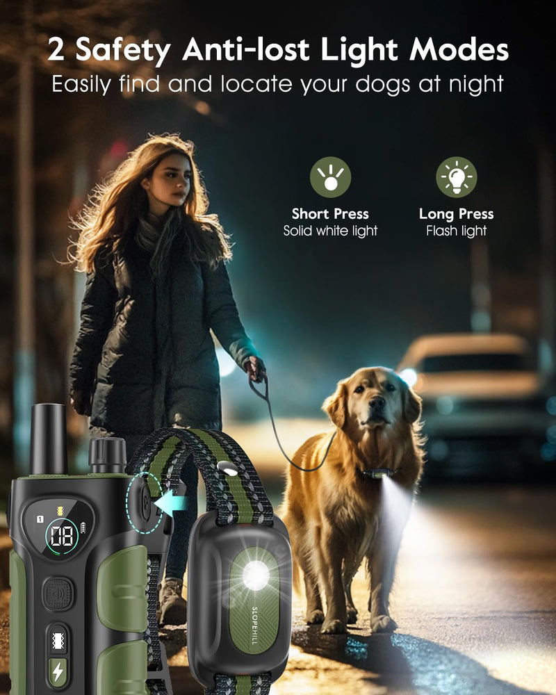 SLOPEHILL Dog Shock Collar,4200FT Dog Training Collar with Remote,IPX8 Waterproof E-Collar with Beep,Vibration,Shock,Flash Light,No Shock Mode,Electric Shock Collar for Small Medium Large Dogs,Green Green