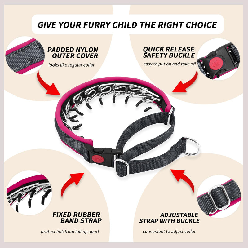 Martingale No Pull Dog Collar for Large Medium Small Dogs, Heavy Duty Nylon Reflective Adjustable Anti Pull Slip Collar with Buckle for Training Walking M Black Hot Pink M (15"-23" Neck, 1.5" Wide) - PawsPlanet Australia