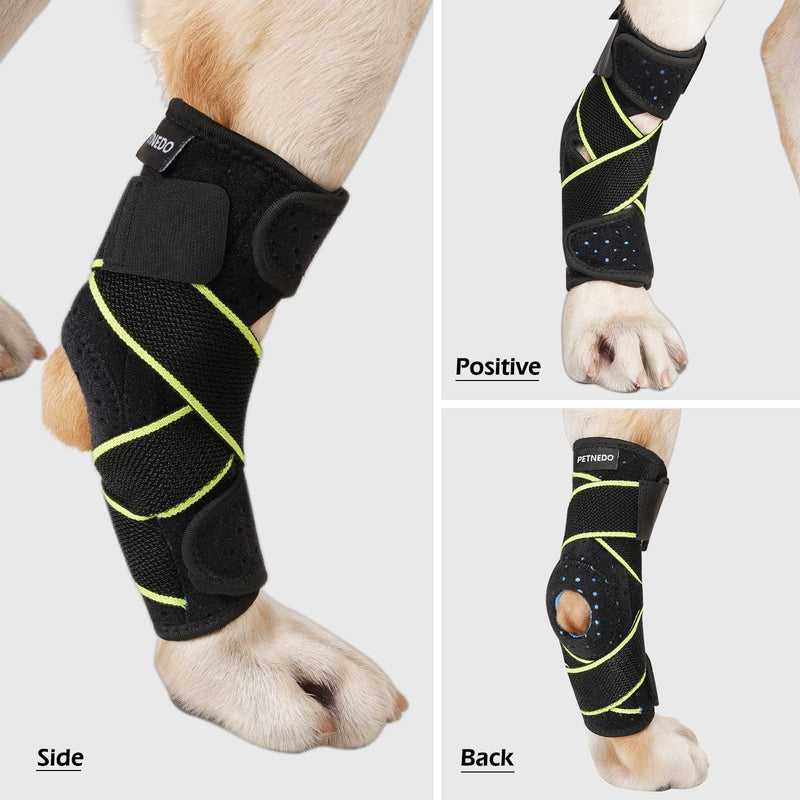 Dog Canine Rear Leg Hock Joint Brace for Medium and Large Dog, Compression Wrap with Straps & Metal Spring Strips Protects Wounds, Heals, Prevents Injuries and Sprains from Arthritis-L Green - PawsPlanet Australia