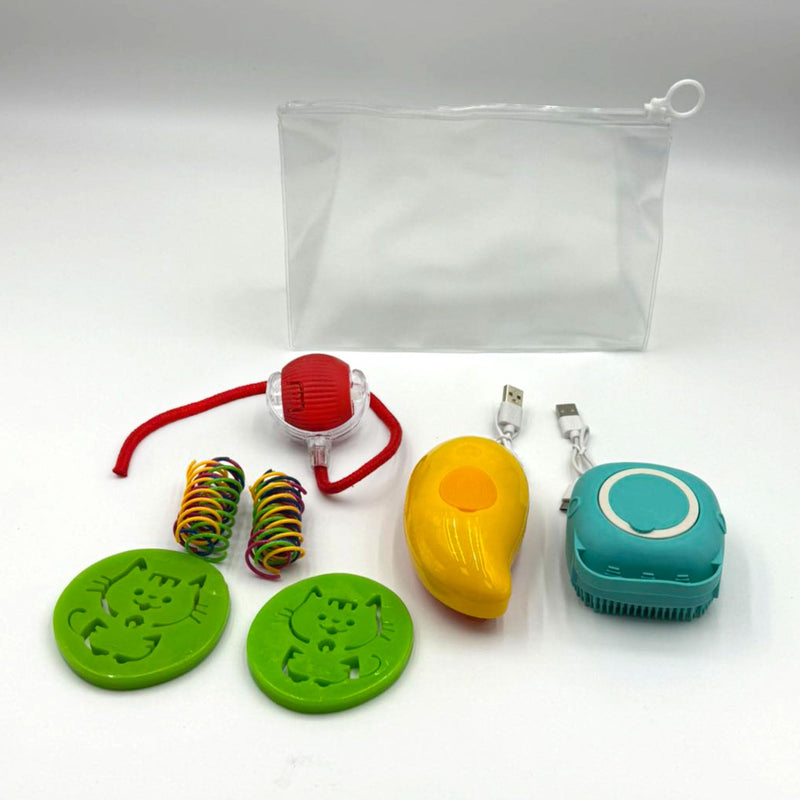 13-Piece Multi-Purpose Set Pet Grooming & Toy Set | Bath Brush, Steamy Brush, Hair Remover & Fun Pet Toys | Includes Storage Bag | for Dogs & Cats