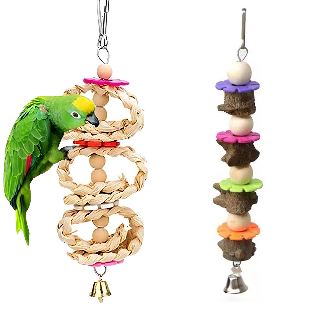 2 PCS Bird Parrot Toys Bird Cage Hanging String Bird Perch Natural Hanging String Chew Hanging Bell Toy Suitable for Parrots, Parakeets, Conures, Cockatiels, Budgies, Lovebirds, Mynas, Sparrows - PawsPlanet Australia