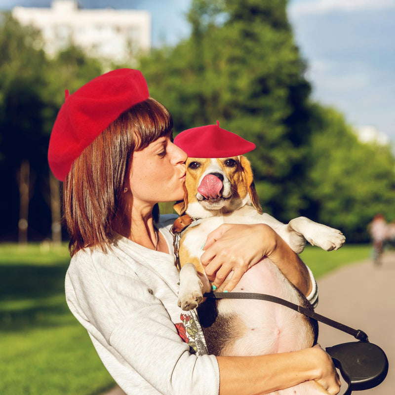 Dog Hat, Pet Beret Dog Mom Family Matching French Beret (Red) Red
