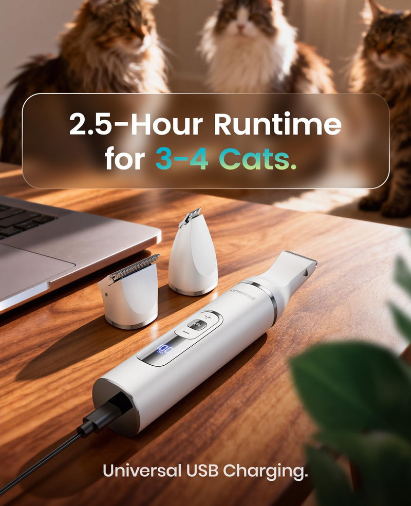 oneisall Quiet Cat Clippers for Matted Fur, Cat Grooming Kit 3 in1 with LCD Display, 3 Speed, Cordless Cat Paw Trimmer, IPX7 Waterproof Cat/Dog Clippers for Paw/Butt/Back/Face/Ear - PawsPlanet Australia