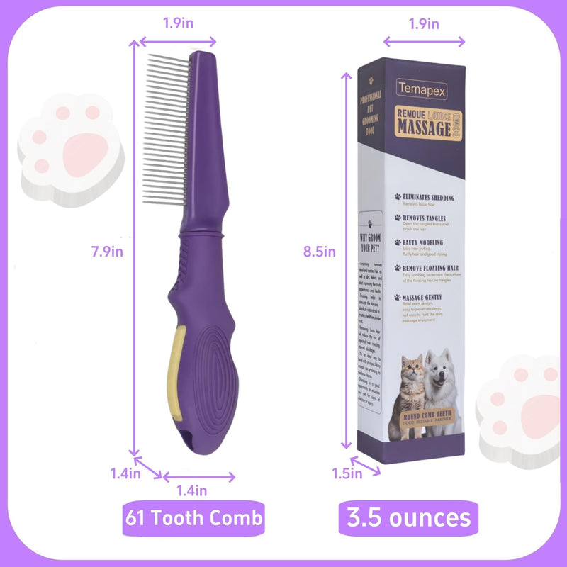 Pet Comb for Grooming Long Haired Cats & Dogs With Stainless Steel Metal Teeth for Shedding and Tangles, Non-slip & Anti-static rubber handle,Safe & Gentle Pet Grooming Comb Pet Detangling Comb