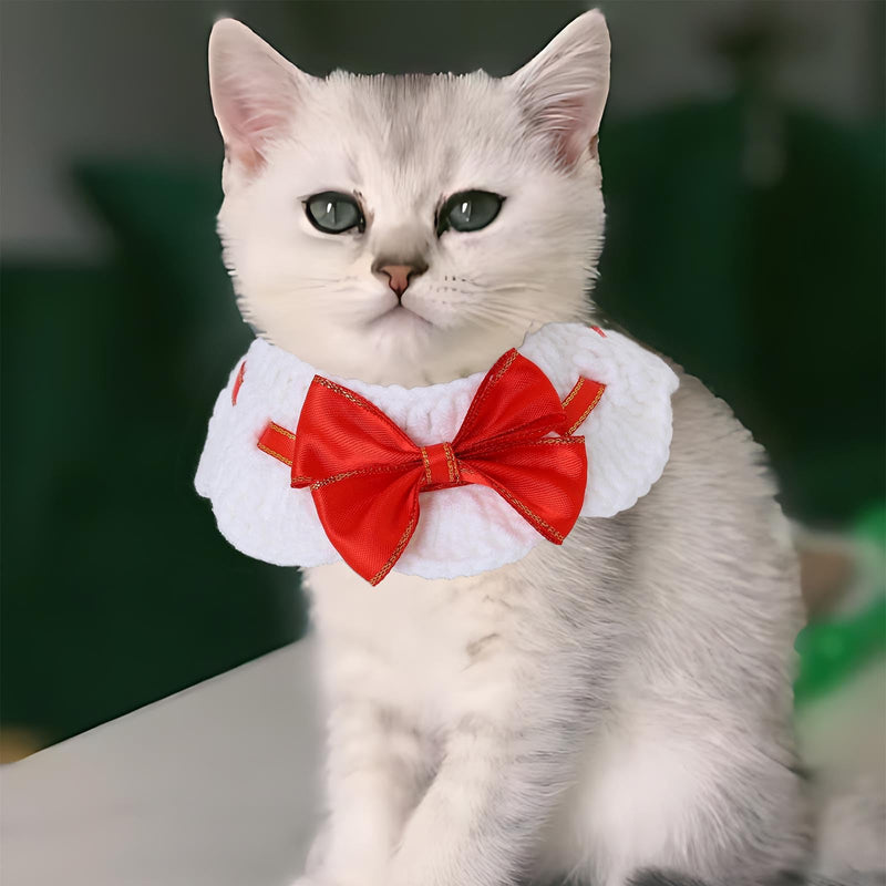 Campsis Bow Cat Collars Knitted Cat Collar with Button Kitten Collar Scarf for Pet Cats (S=7.9-9.8inch) S=7.9-9.8inch - PawsPlanet Australia