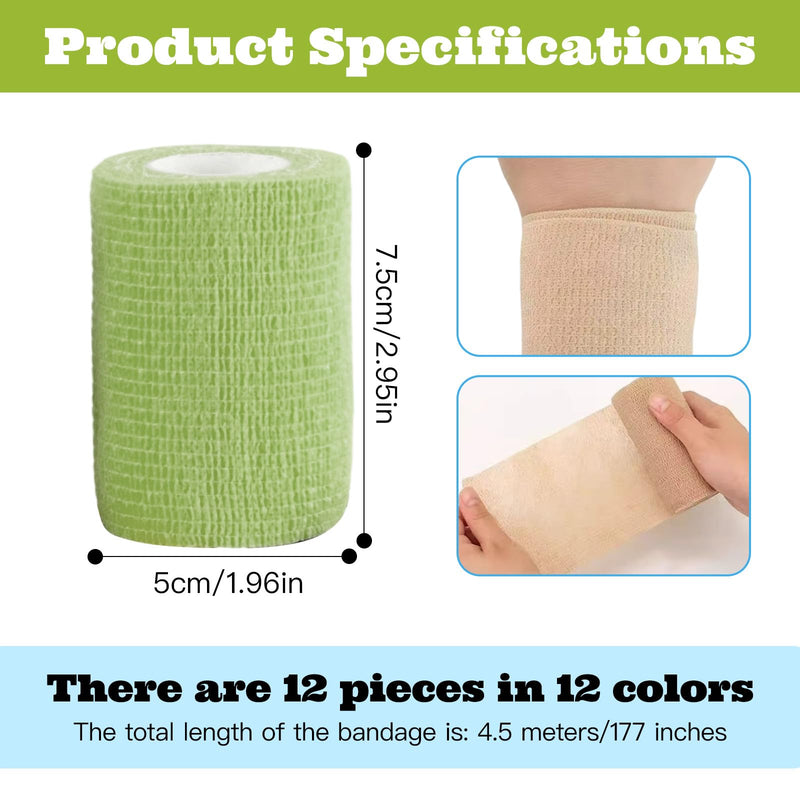 12 rolls of self-adhesive bandage, 7.5cm x 4.5m, elastic bandage for dogs, cats, feet, finger plasters, ankle sprains