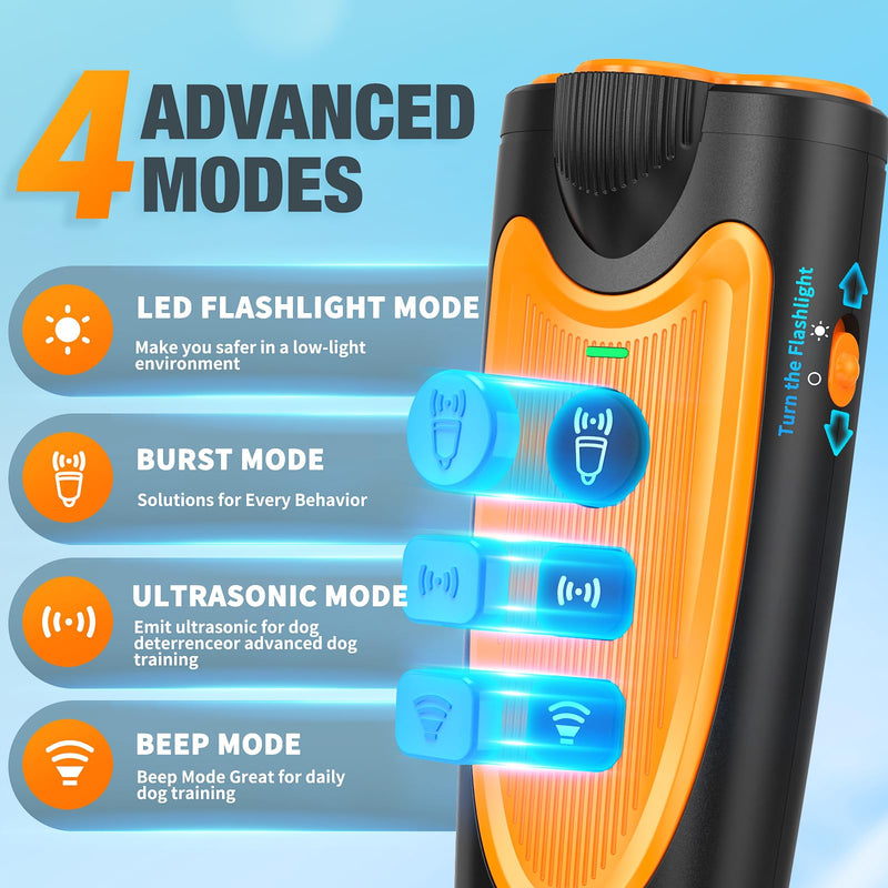 Dog Bark Deterrent Devices, 3X Ultrasonic Anti Barking Device for Dogs, 50 FT Range Stop Neighbors Dog Barks, Portable Dog Training Tool with Flashlight, Safe & Humane for Indoor Outdoor Use, Orange