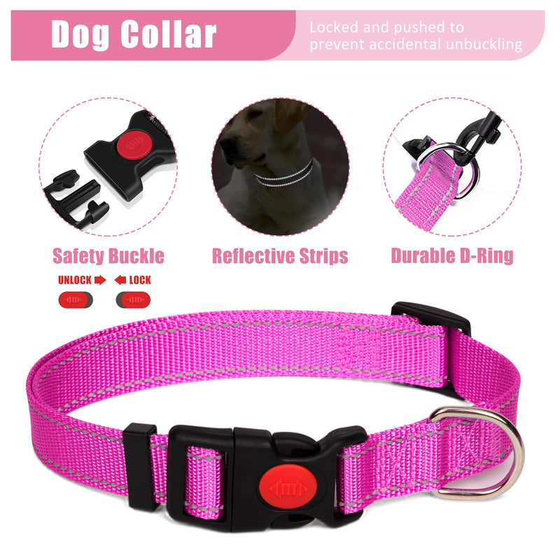 No Pull Dog Harness Adjustable Collar & Leash Set - Dog Halter Harnesses Collapsible Bowls & Poop Bag Dispenser Muzzle ID Tags Toys Fits Small Medium Large Dogs (Pink-M) Pink