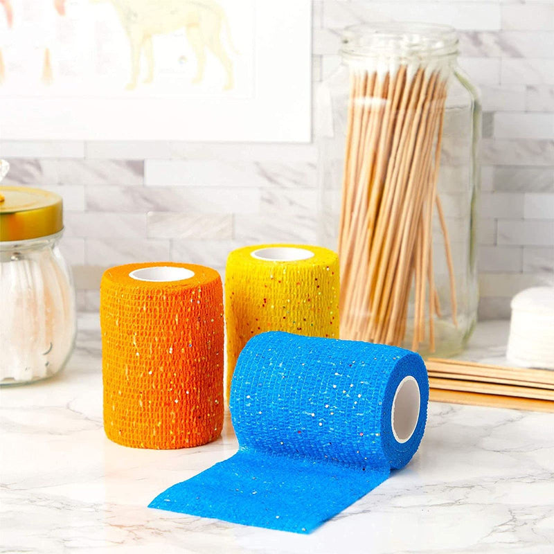 Self Adhesive Wrap, Glitter Cohesive Vet Tape for Pets (3x180 in, 12 Pack)