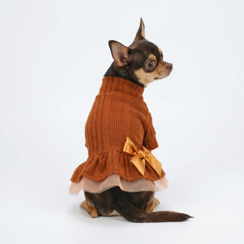 Fitwarm Knitted Dog Tulle Sweater Dress, Dog Winter Clothes for Small Dogs Girl, Cat Apparel, Orange, Small - PawsPlanet Australia