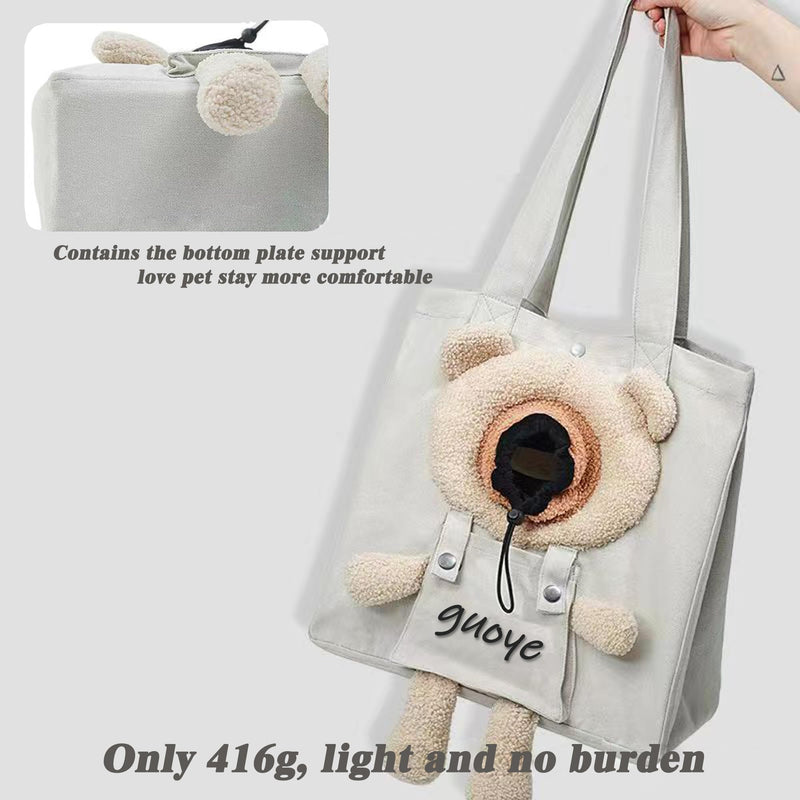 Bear-Shaped Show Head Pet Canvas Shoulder Bag, Outcrop (Khaki Bear-Large) Khaki Bear