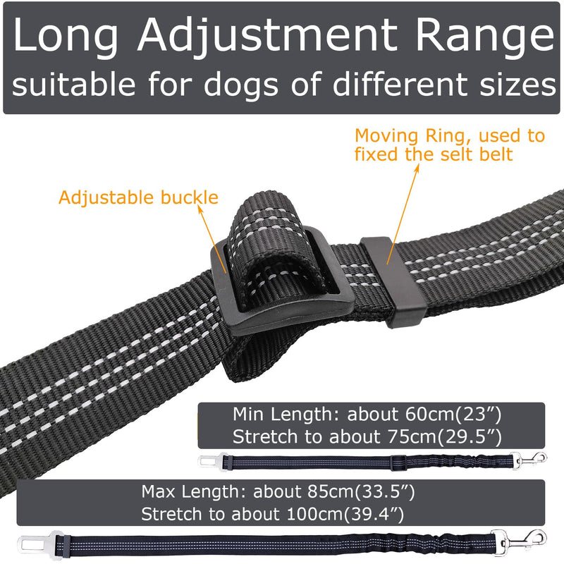 2 Dog Car Harness Seatbelt Seat Belt Leash Travel Accessories Bungee Anti Shock Pet Cat Adjustable Lead Clip Safety Seats Belts Grey 2 Packs - PawsPlanet Australia