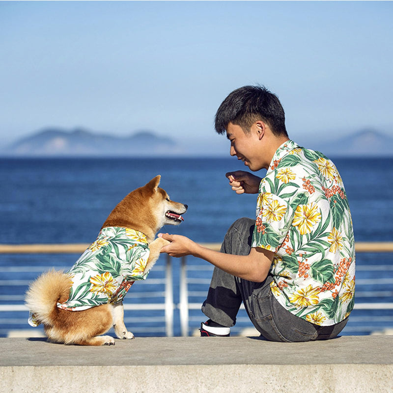 Hawaii Dog Shirt, Pet Summer T-Shirts Dog Style Floral Breathable Cool Clothes Hawaiian Shirts for Small Dogs and Cats Owner and Pet Shirts are Sold Separately 4XL-(65.1-85lb)-Chest~37.7" for Pets Yellow Only for Pets - PawsPlanet Australia