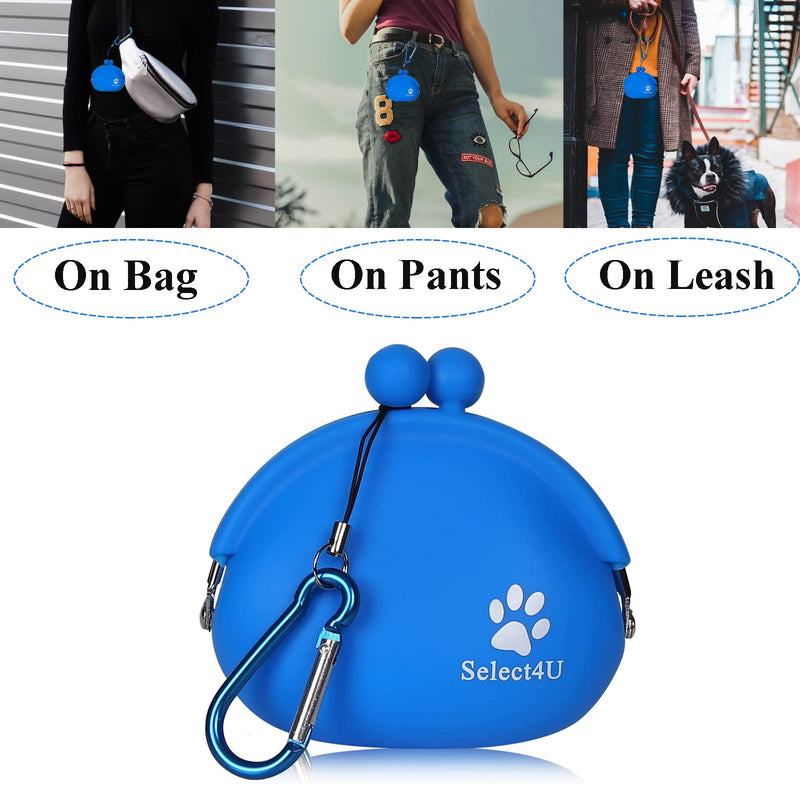 Silicone Dog Treat Pouch with Waist Carebiner, Small Treat Pouch for Pet Training, Cute Portable Treat Bag Container for Leash Darkblue, Best Gift for friends and Kids