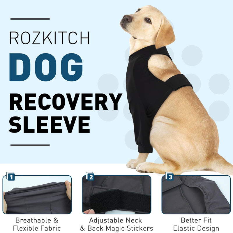 ROZKITCH Dog Surgery Recovery Sleeve Front Legs, Pet Anti Licking Wound Elbow Brace Elbow Protector, Dog Recovery Suit Cone Collar Alternative for Joint Care ACL CCL Arthritis Sprain Black 2XL 2XL(Chest Girth:29.9"-37") - PawsPlanet Australia